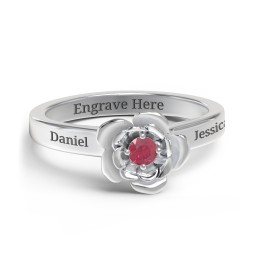 Flourish Rose Ring in 925 Sterling Silver with Ruby