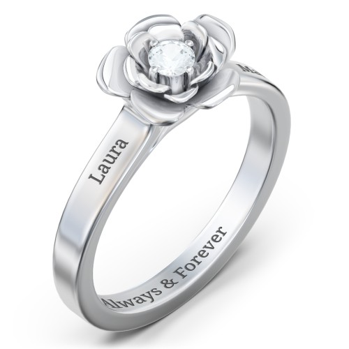 Flourish Rose Ring – Sterling Silver with Aquamarine