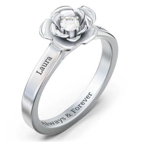 Flourish Rose Ring – Sterling Silver with Diamond