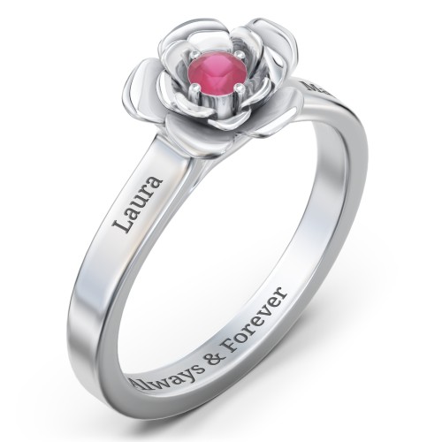 Flourish Rose Ring – Sterling Silver with Ruby