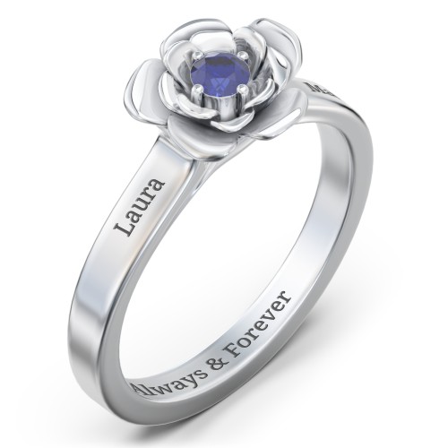 Flourish Rose Ring – Sterling Silver with Blue Sapphire