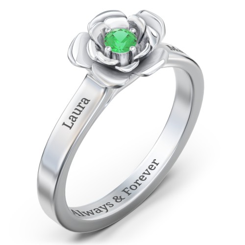 Flourish Rose Ring – Sterling Silver with Emerald