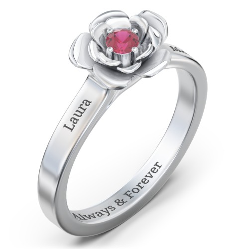 Flourish Rose Ring – Sterling Silver with Ruby