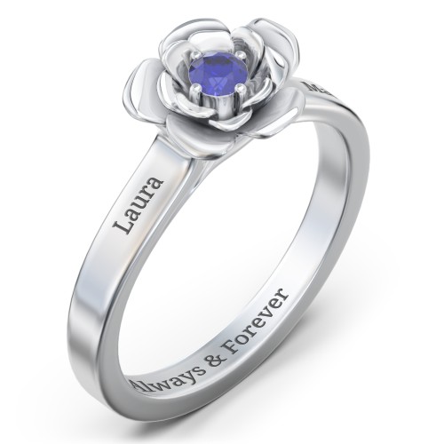 Flourish Rose Ring – Sterling Silver with Blue Sapphire