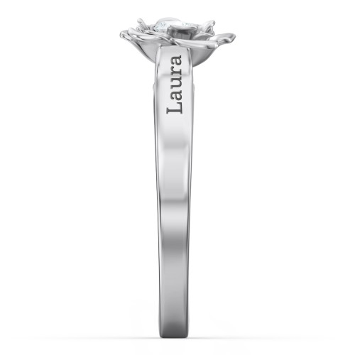 Flourish Rose Ring – Sterling Silver with Aquamarine