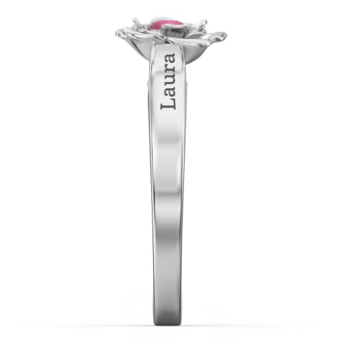 Flourish Rose Ring – Sterling Silver with Ruby