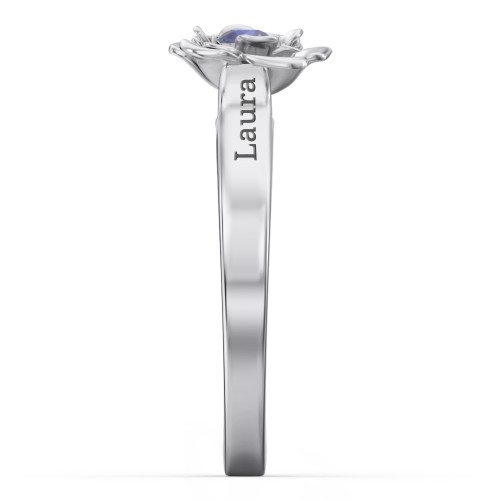 Flourish Rose Ring – Sterling Silver with Blue Sapphire