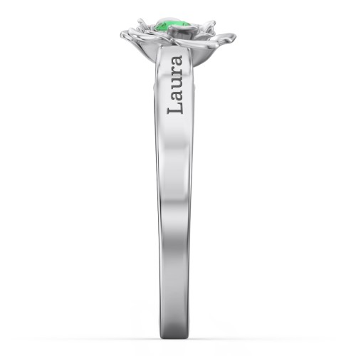 Flourish Rose Ring – Sterling Silver with Emerald
