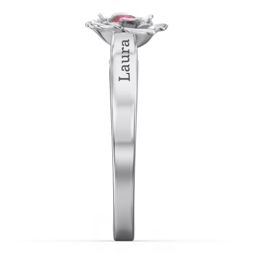 Flourish Rose Ring – Sterling Silver with Ruby
