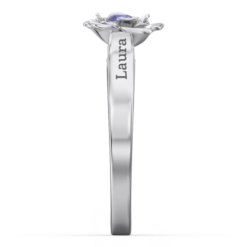 Flourish Rose Ring – Sterling Silver with Blue Sapphire
