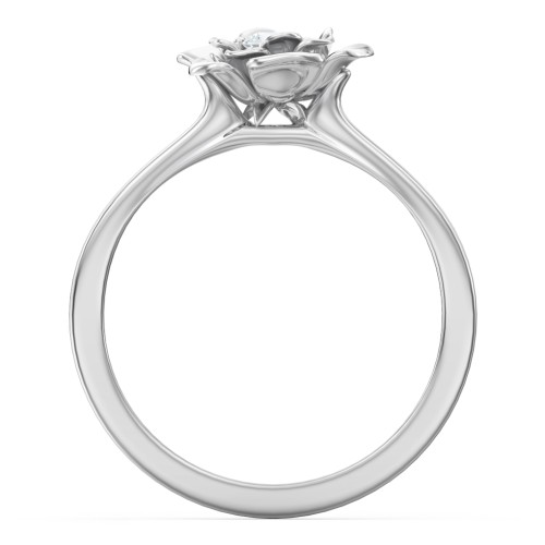 Flourish Rose Ring – Sterling Silver with Aquamarine