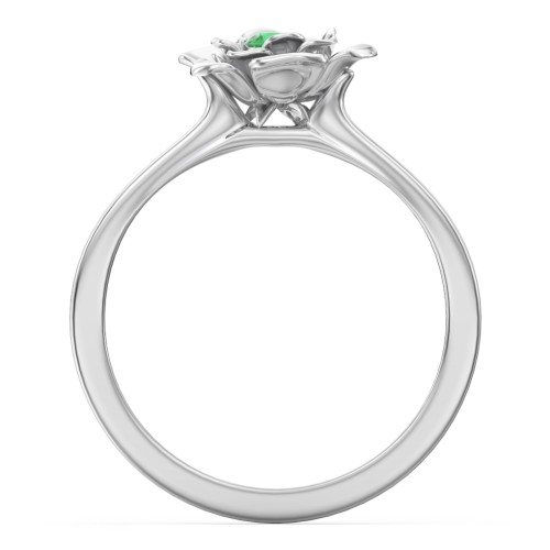 Flourish Rose Ring – Sterling Silver with Emerald