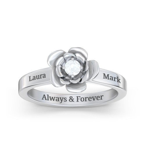 Flourish Rose Ring – Sterling Silver with Aquamarine