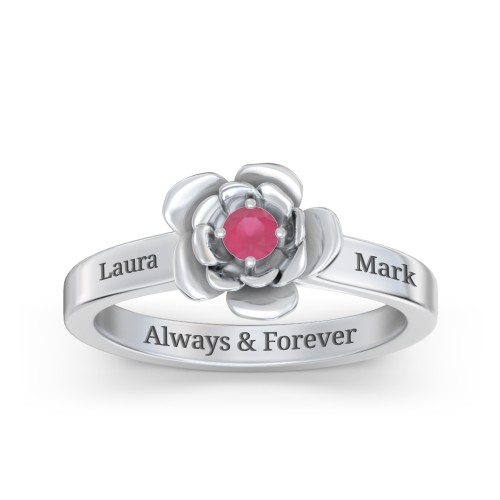 Flourish Rose Ring – Sterling Silver with Ruby