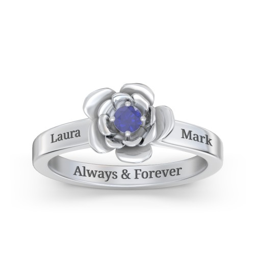 Flourish Rose Ring – Sterling Silver with Blue Sapphire