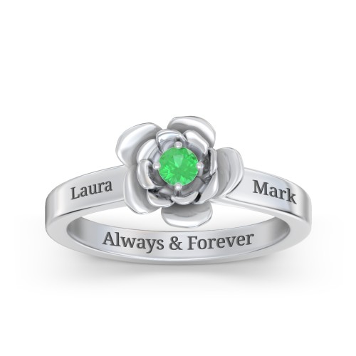 Flourish Rose Ring – Sterling Silver with Emerald
