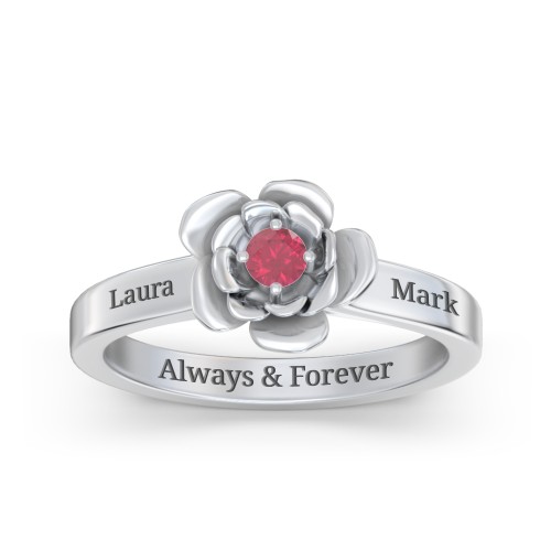 Flourish Rose Ring – Sterling Silver with Ruby