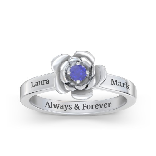 Flourish Rose Ring – Sterling Silver with Blue Sapphire