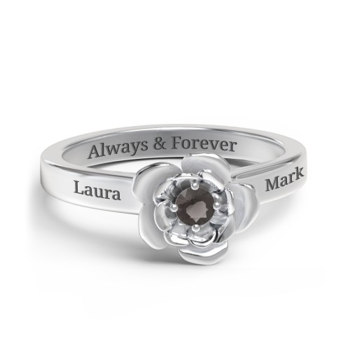 Flourish Rose Ring – Sterling Silver with Smokey Quartz