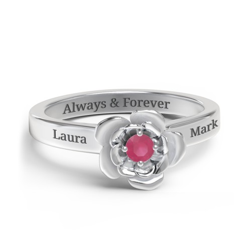 Flourish Rose Ring – Sterling Silver with Ruby