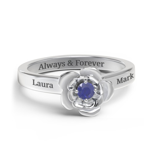 Flourish Rose Ring – Sterling Silver with Blue Sapphire