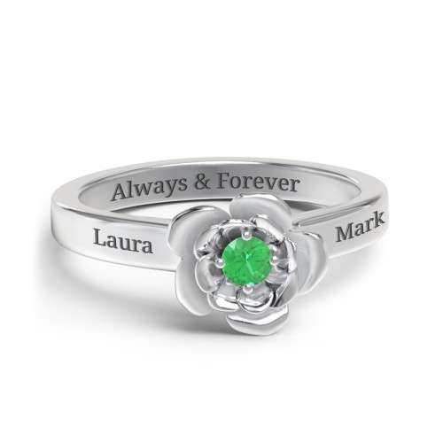 Flourish Rose Ring – Sterling Silver with Emerald