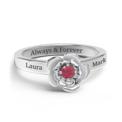 Flourish Rose Ring – Sterling Silver with Ruby