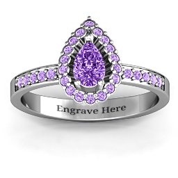 Pear Shaped Halo Ring in 925 Sterling Silver with Amethyst and Amethyst Premium Zirconia