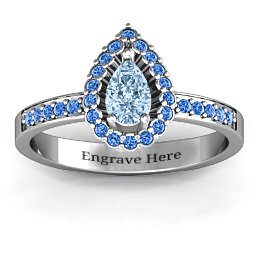 Pear Shaped Halo Ring in 925 Sterling Silver with Aquamarine and Fancy Blue Premium Zirconia