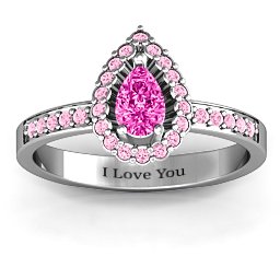 Pear Shaped Halo Ring in 925 Sterling Silver with Pink Tourmaline and Fancy Pink Premium Zirconia