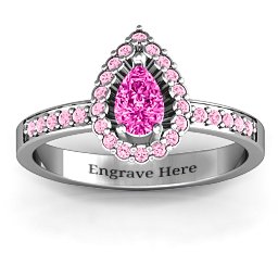 Pear Shaped Halo Ring in 925 Sterling Silver with Pink Tourmaline and Fancy Pink Premium Zirconia