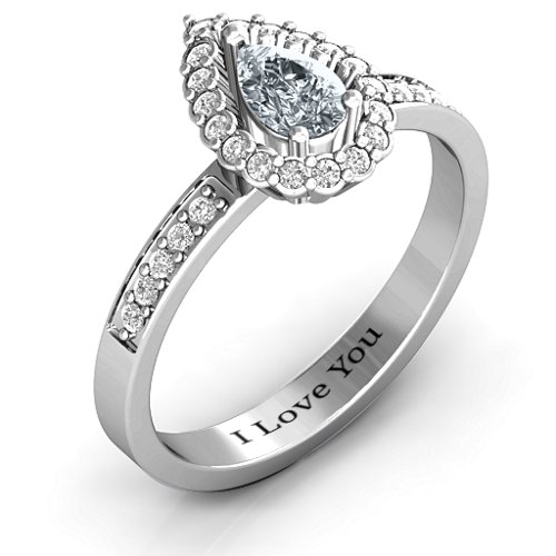 Pear Shaped Halo Ring – Sterling Silver with Cubic Zirconia and White Premium Zirconia