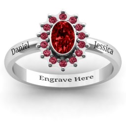 Starburst Ring in 925 Sterling Silver with Garnet and Red Premium Zirconia
