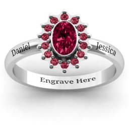 Starburst Ring in 925 Sterling Silver with Ruby and Red Premium Zirconia