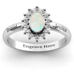 Starburst Ring in 925 Sterling Silver with Opal and White Premium Zirconia