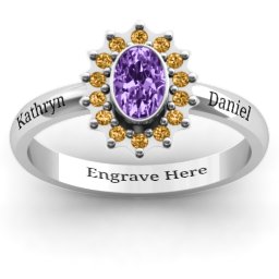 Starburst Ring in 925 Sterling Silver with Amethyst and Fancy Yellow Premium Zirconia