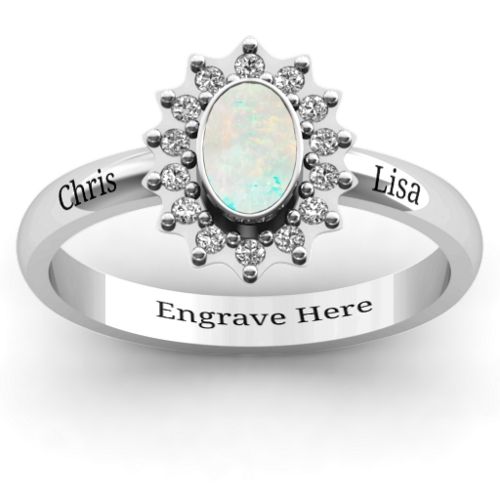 Starburst Ring – Sterling Silver with Opal and White Premium Zirconia