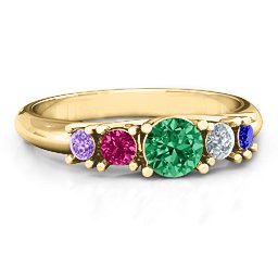 5-Stone Graduated Ring in 10K Solid Yellow Gold with Emerald, Ruby, Cubic Zirconia, Amethyst, and Blue Sapphire