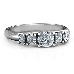 5-Stone Graduated Ring in 925 Sterling Silver with Diamond
