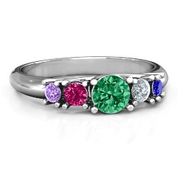 5-Stone Graduated Ring in 925 Sterling Silver with Emerald, Ruby, Cubic Zirconia, Amethyst, and Blue Sapphire