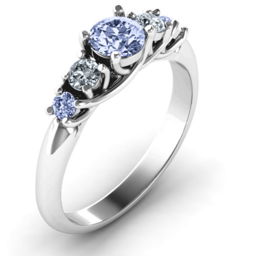5-Stone Graduated Ring – Sterling Silver with Lavender Premium Zirconia and Cubic Zirconia