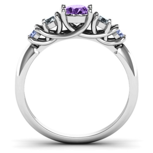 5-Stone Graduated Ring – Sterling Silver with Amethyst, Cubic Zirconia, and Lavender Premium Zirconia