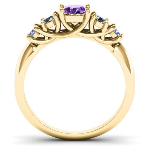 5-Stone Graduated Ring – 10K Yellow Gold with Amethyst, Cubic Zirconia, and Lavender Premium Zirconia