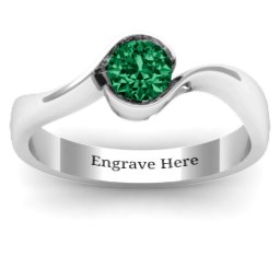 Fancy Solitaire Swirl Ring in 925 Sterling Silver with Emerald