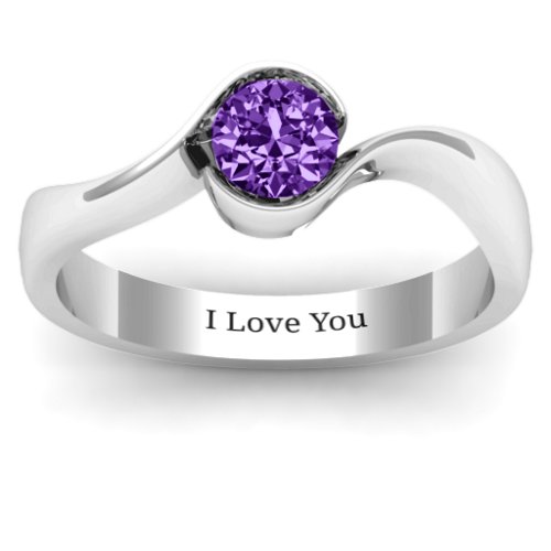 Fancy Solitaire Swirl Ring – Sterling Silver with Amethyst