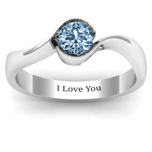 Fancy Solitaire Swirl Ring – Sterling Silver with Aquamarine