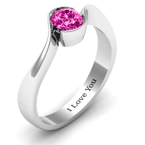 Fancy Solitaire Swirl Ring – Sterling Silver with Pink Tourmaline