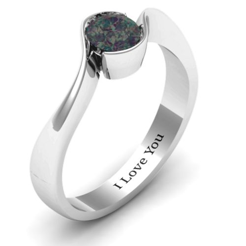 Fancy Solitaire Swirl Ring – Sterling Silver with Alexandrite