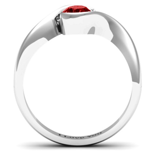 Fancy Solitaire Swirl Ring – Sterling Silver with Garnet