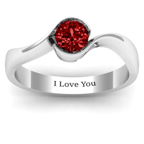 Fancy Solitaire Swirl Ring – Sterling Silver with Garnet